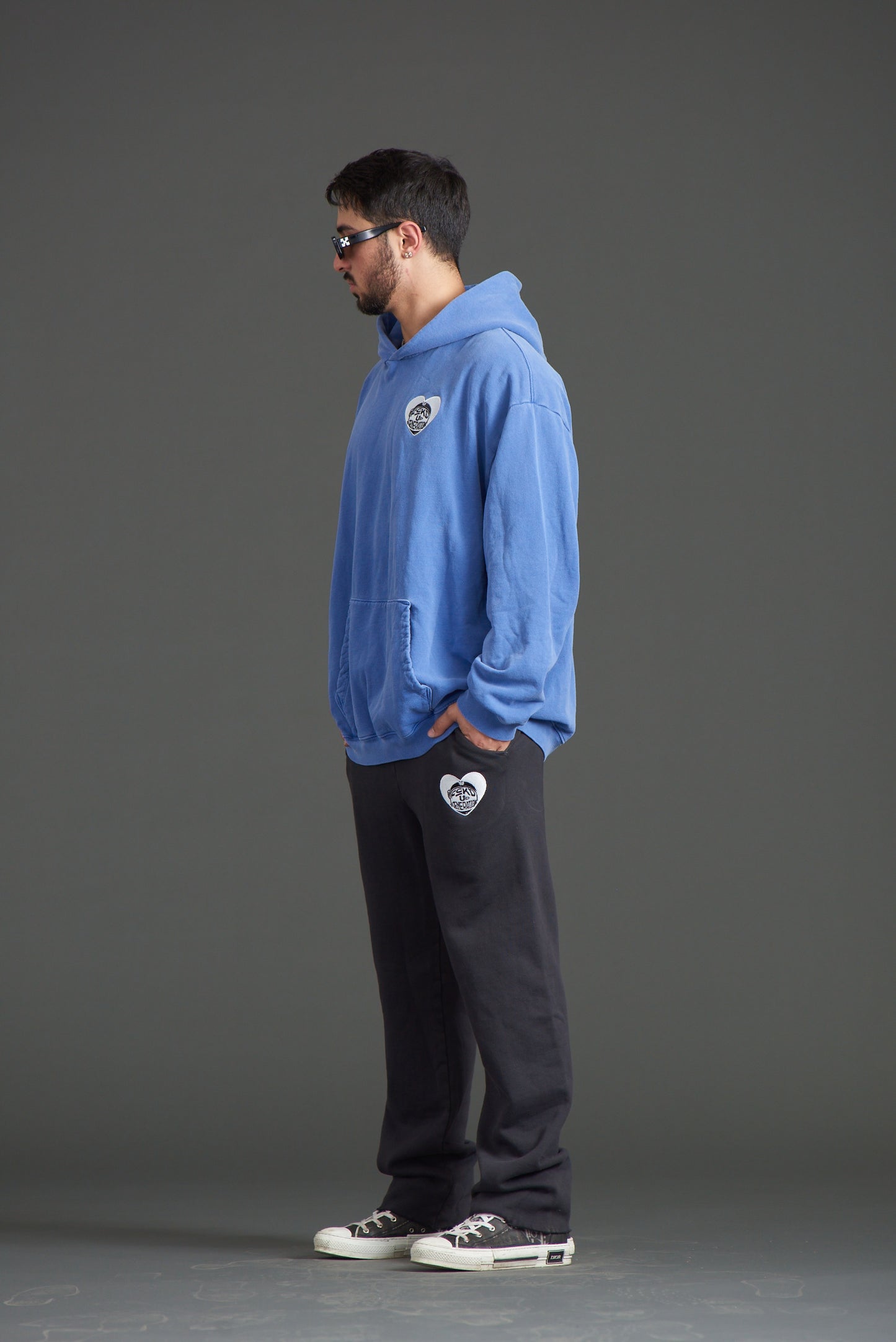 UNISEX WASHED BLUE HEARTED HOODIE