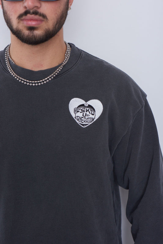 UNISEX HEARTED CHARCOAL GENERATION ILY CREW NECK SWEATER