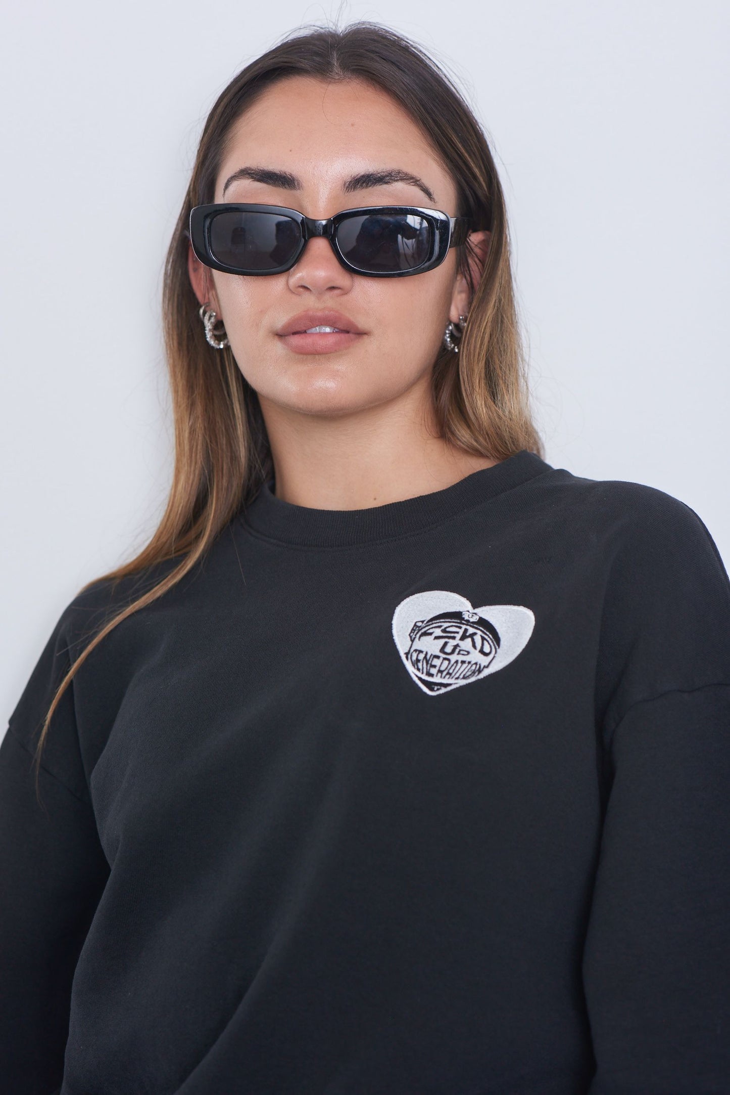 UNISEX HEARTED BLACK GENERATION ILY CREW NECK SWEATER