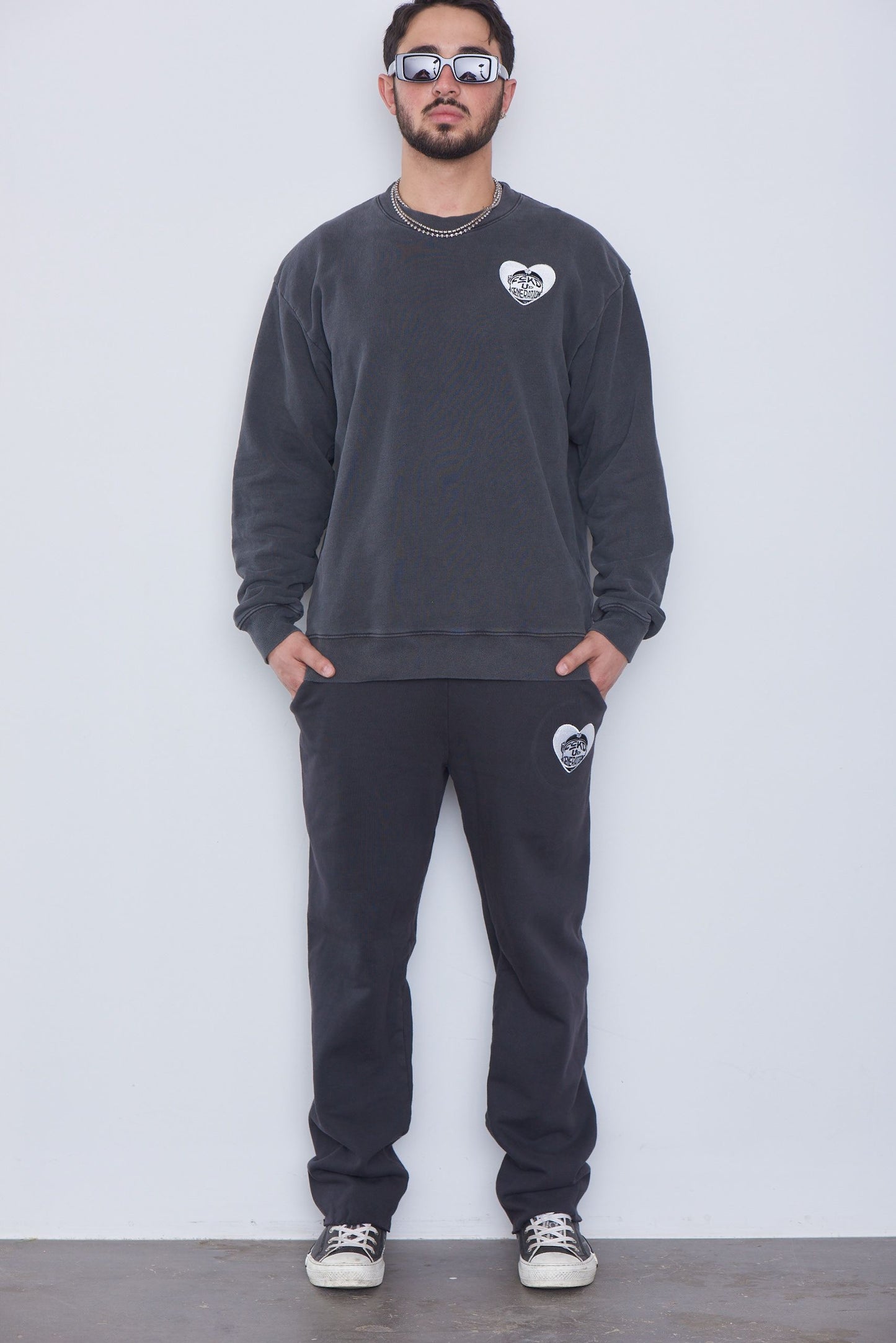 UNISEX HEARTED CHARCOAL GENERATION ILY CREW NECK SWEATER