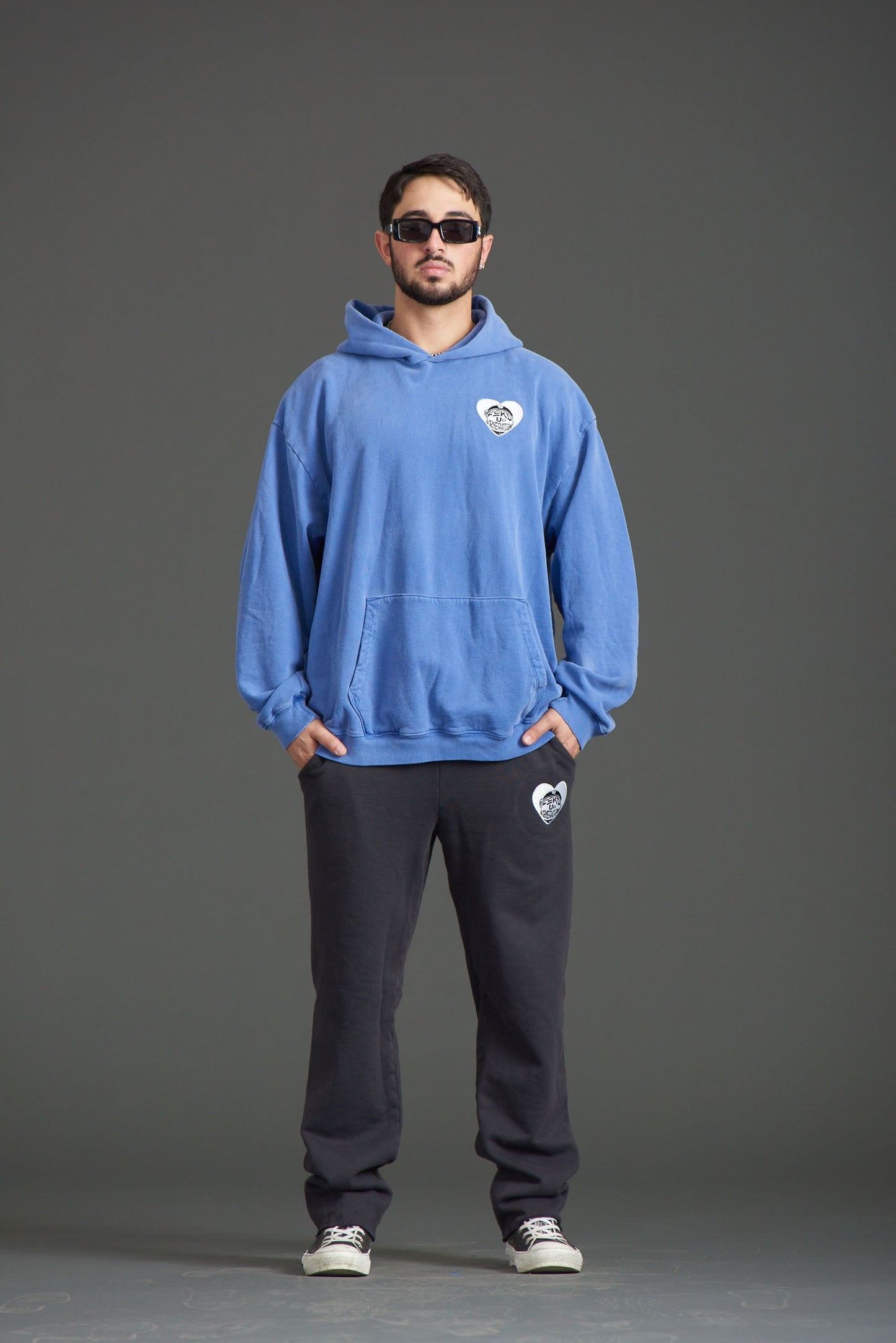 UNISEX WASHED BLUE HEARTED HOODIE