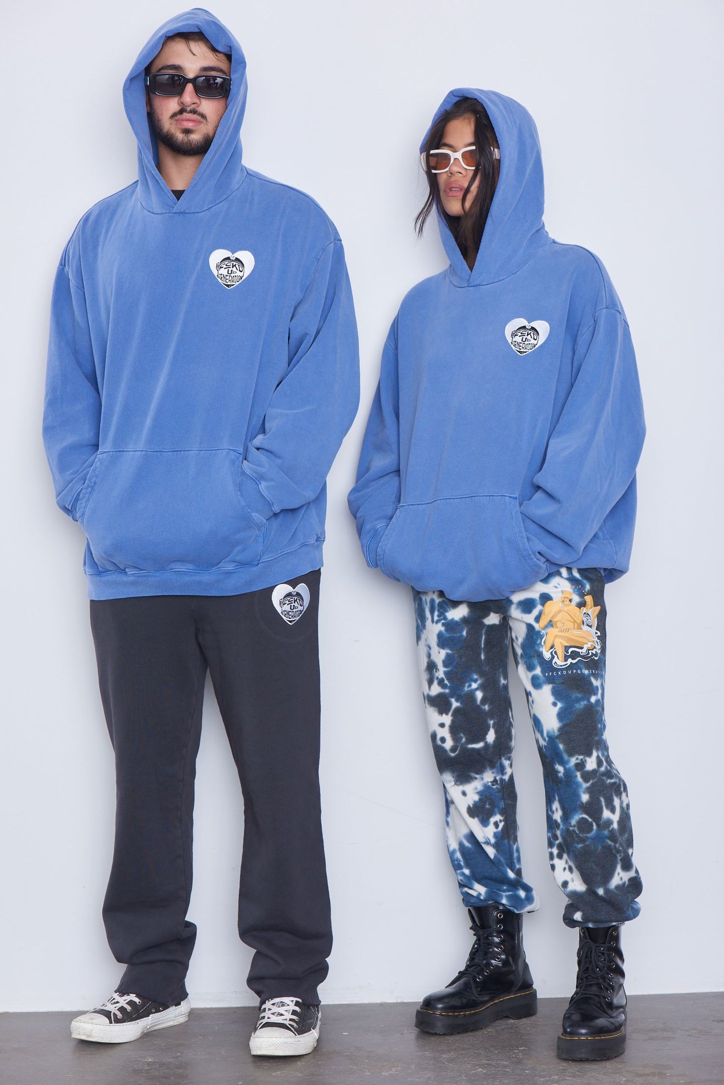 UNISEX WASHED BLUE HEARTED HOODIE