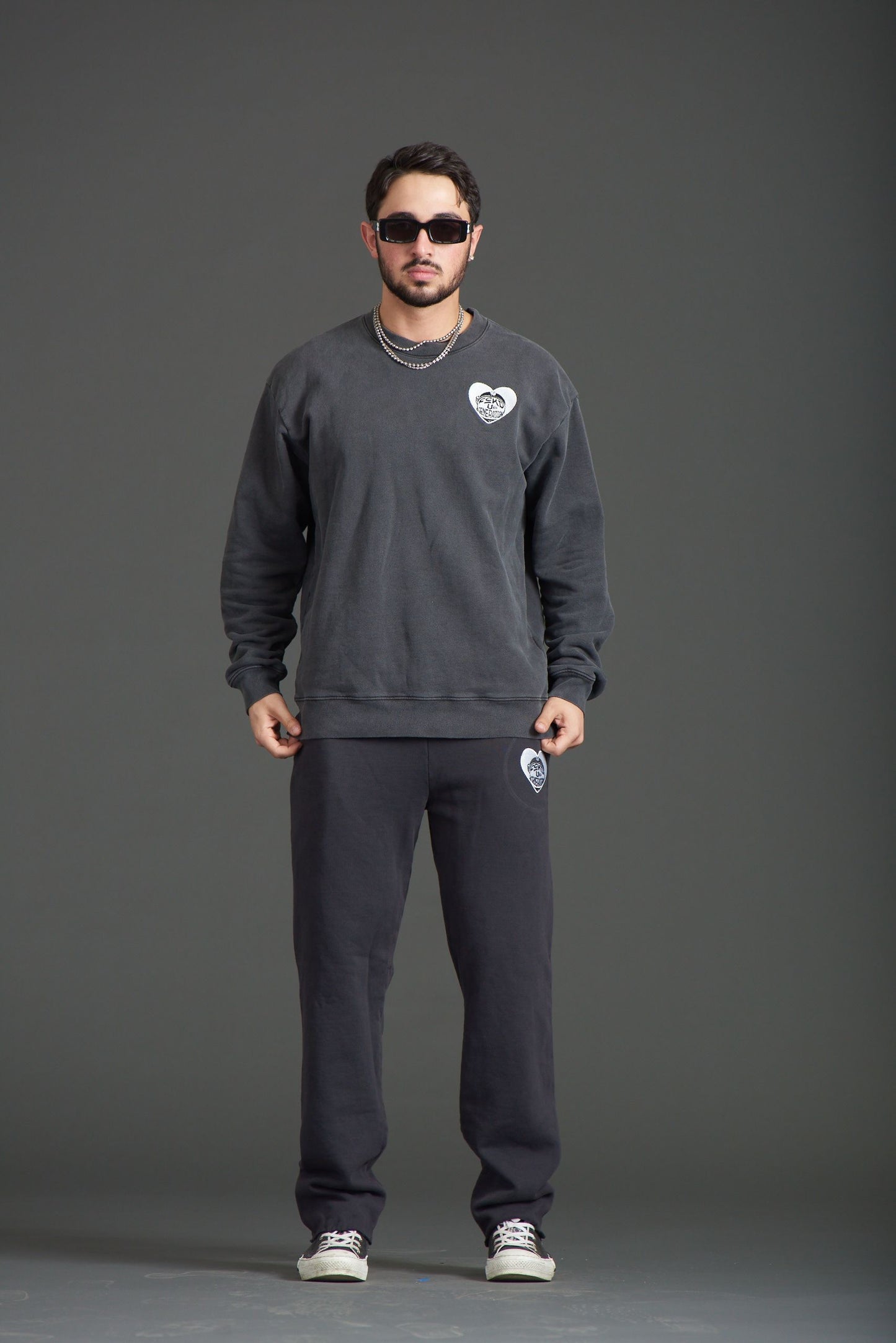 UNISEX HEARTED CHARCOAL GENERATION ILY CREW NECK SWEATER