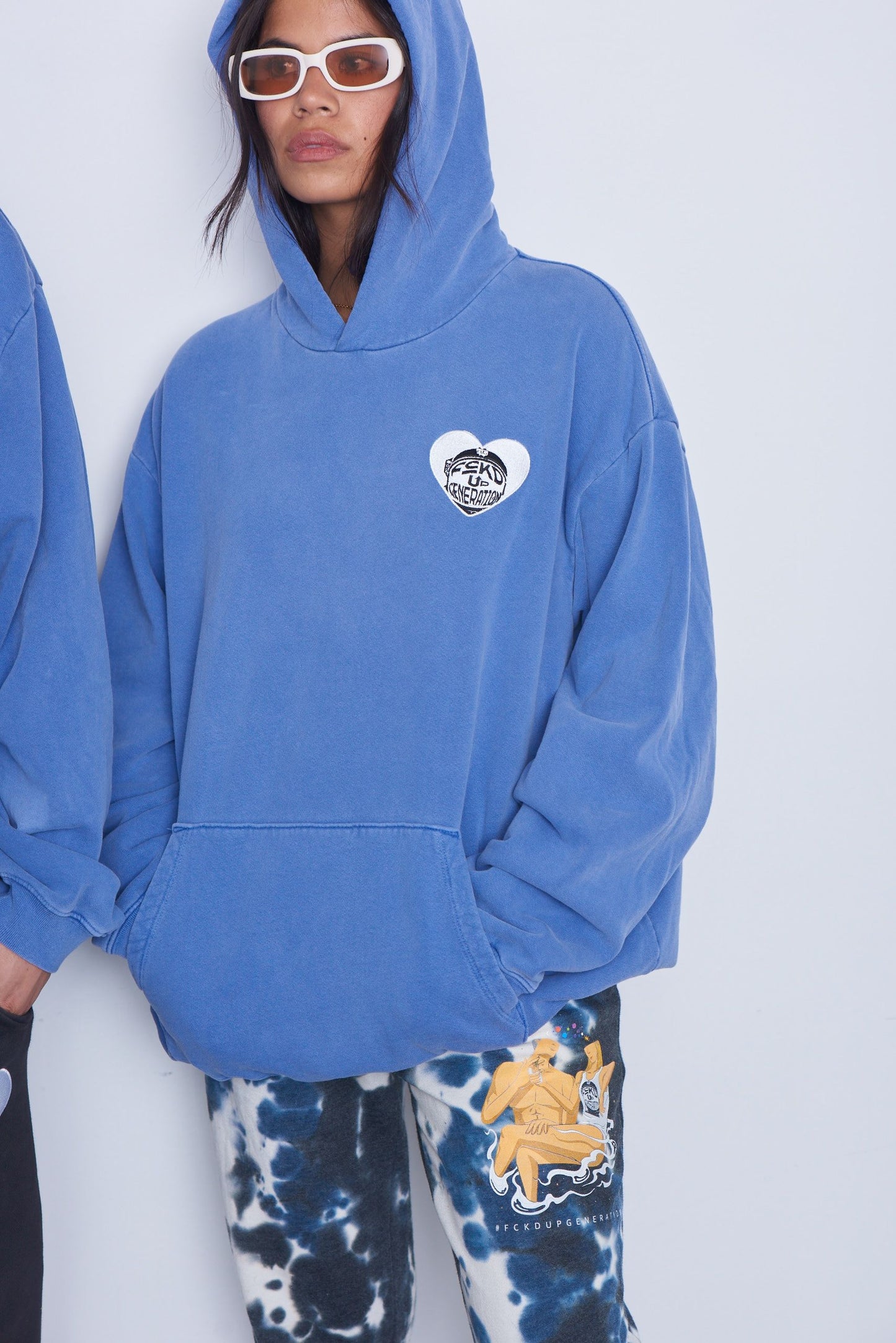 UNISEX WASHED BLUE HEARTED HOODIE