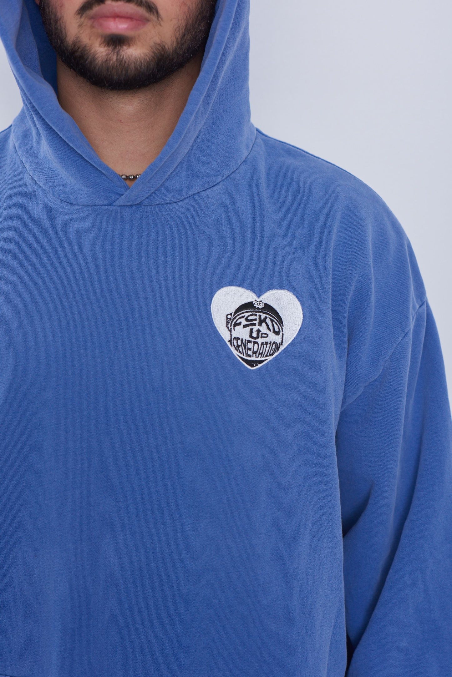 UNISEX WASHED BLUE HEARTED HOODIE