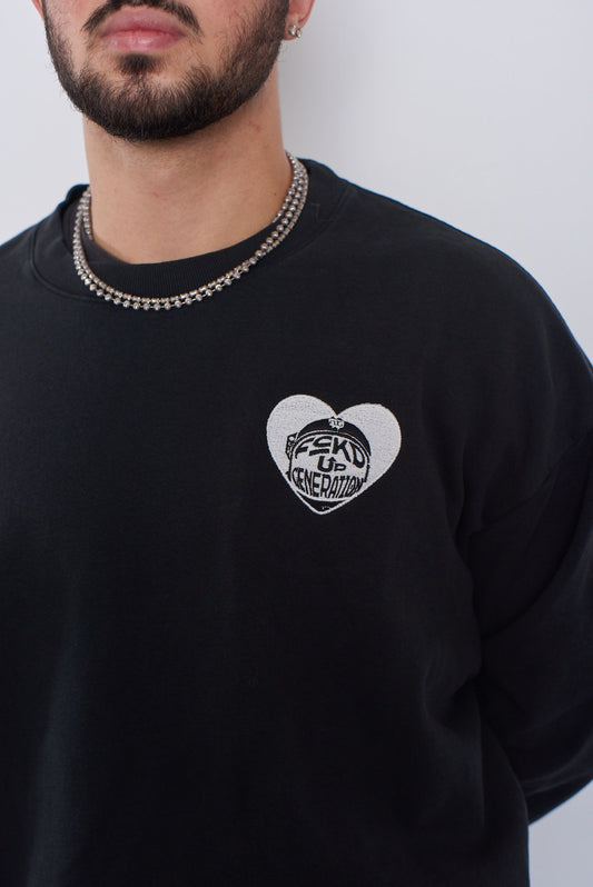 UNISEX HEARTED BLACK GENERATION ILY CREW NECK SWEATER