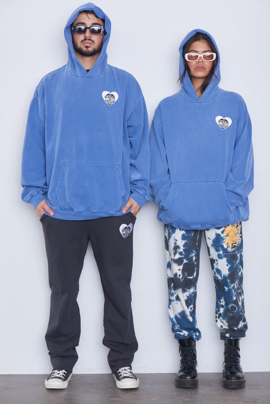 UNISEX WASHED BLUE HEARTED HOODIE